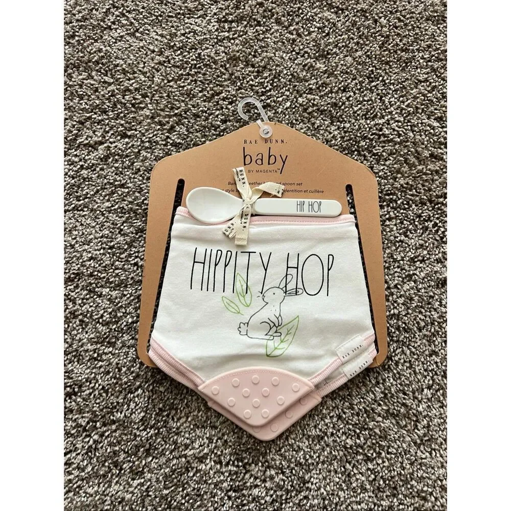 Rae Dunn Baby Bandana Bibs And Spoon Set Easter Set NEW